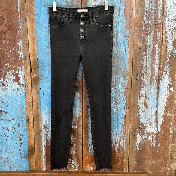 Madewell 9” High Rise Raw Hem Black Button Up Skinny Jeans Size 28 - Picture 1 of 5